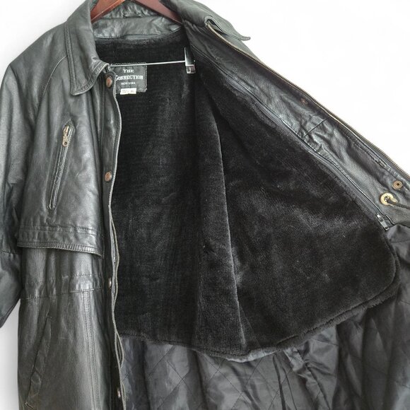 Vintage The Connection New York Leather Cloak Jacket Men Furry Lined Retro XL - Picture 3 of 7